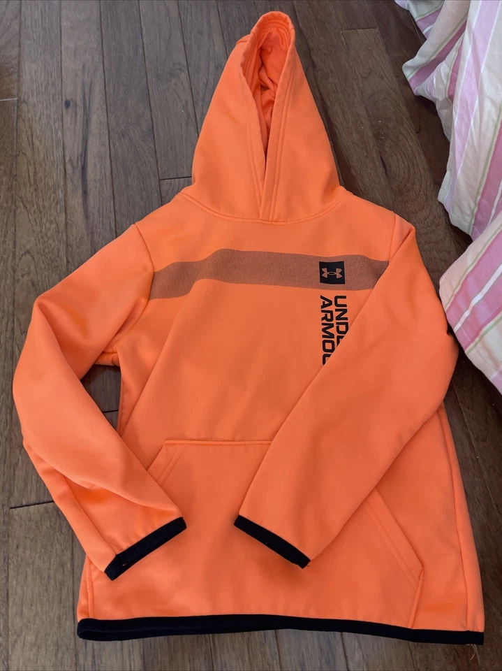 Under Armour Long Sleeve Neon Orange Graphic Hoodie Youth Size Small - Image 1 of 1