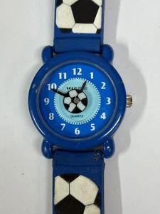 Solo Time Blue Soccer Sports Rubber Band Kids Watch Quartz Wristwatch FOR REPAIR - Picture 1 of 8