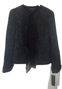 $498 NWT Lafayette 148 Chaqueta de noche Blazer 10 M Lana Negra Mezcla Nuevo Elegante - Imagen 1 de 11