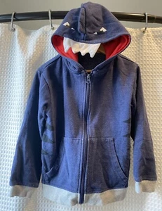 SEVEN LEMON~Kids US 7 EU 122~Shark Hoodie Sweatshirt~Zip Front~Cotton~Blue~Boys - Picture 1 of 9