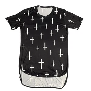 Mens Fashion Hipster Drop Hem Crosses T-shirt Black Size Medium - Picture 1 of 4