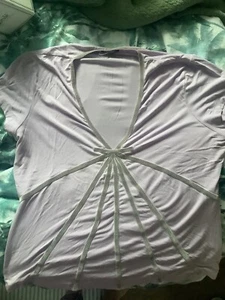 Vintage M&S Autograph Ladies V Neck Mauve Velvet Trim Cotton T-Shirt Size L - Picture 1 of 4