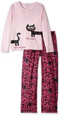 Komar Niños Niñas Rosa 2 Piezas Pijama Diseño Gato Negro Nuevo XS 4/5 Foto 1 de 4