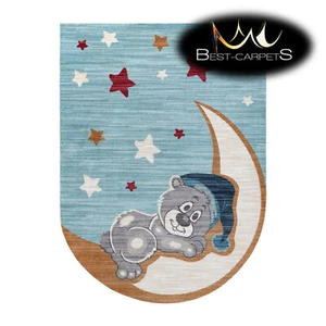 Amazing Children's Rug "TOYS" irregular shape BLUE / CREAM bear Best Quality - Picture 1 of 6