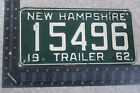 1962 62 NEW HAMPSHIRE NH LICENSE PLATE TAG # 15496 TRAILER TRL