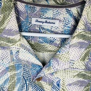 Tommy Bahama Island Zone Button Up Short Sleeve Shirt Men XL Blue Palm Tree silk - Picture 1 of 13