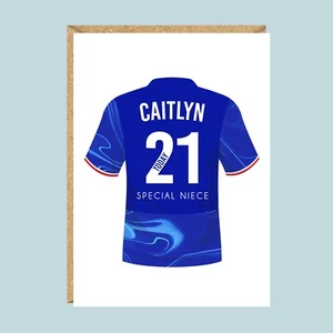 Tarjeta de cumpleaños de fútbol personalizada grande A5, colores Chelsea, cualquier edad/relación - Imagen 1 de 2