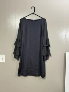 Vestido para mujer Ann Taylor negro en cascada con volantes manga larga talla 8T C69 - Imagen 1 de 8
