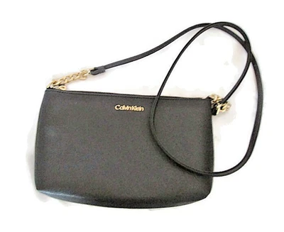 Calvin Klein crossbody purse black faux leather handbag bag 10 x 6 x 1.5 nwot - Image 1 of 4