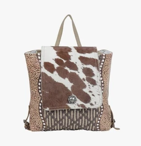Myra Bag Cinquefoil Backpack Upcycled Canvas & Pony Hair Cowhide Leather - Picture 1 of 16