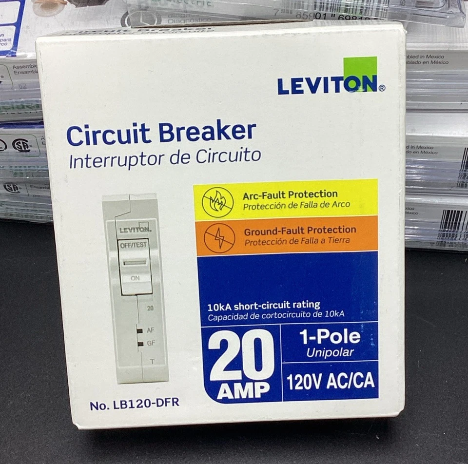 New ListingNew Circuit Breaker Leviton LB120-DFR LB120DF 20 Amp 1 Pole Dual AFCI/GFCI