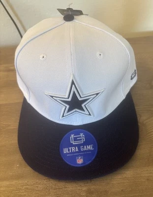 DALLAS COWBOY Ultra Game Baseball Hat Flat Bill Adj Snapback NFL White Navy NWT - Image 1 of 4