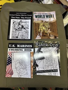 Lot Of 4 USA Army Coloring Books Black Ops Marines WW1 All NEW - Imagen 1 de 1