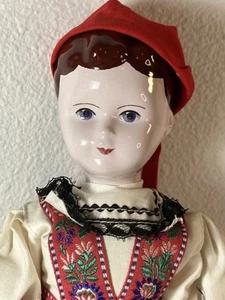 Vintage 12” Czech Doll W/ Porcelain Head, Vinyl Arms & Legs, Traditional Dress - Picture 1 of 10