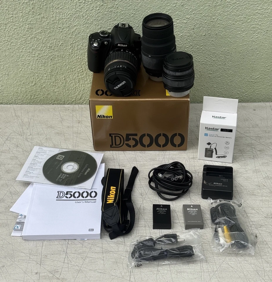 Nikon D5000 Digital SLR Camera BUNDLE + 3 Lens Batteries Cables Box SD CARD work - Image 1 of 4