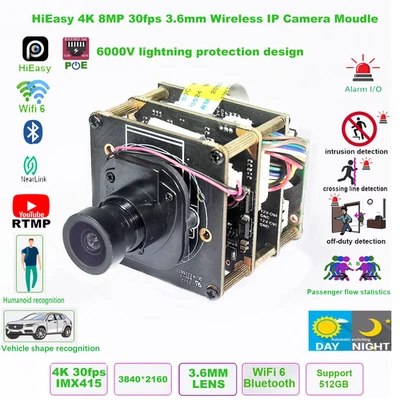Hieasy 4K 8MP 30Fps 3.6Mm POE Wireless Wifi IP Camera Moudle ONVIF Rtmppassenger - Immagine 1 di 4