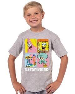 SpongeBob Shirt Boys Stay Weird Character Grid Short Sleeve Graphic Tee - Picture 1 of 7