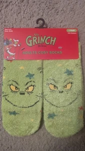 1  X ADULT GRINCH COSY ANTI SLIP  FLUFFY SOCKS SIZE UK6-11 GREAT STOCKING FILLER - Picture 1 of 2