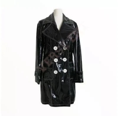 Women PVC Leather Trench Vinyl Shiny Light Weighted Raincoat Stylish Trench Coat - Image 1 of 3