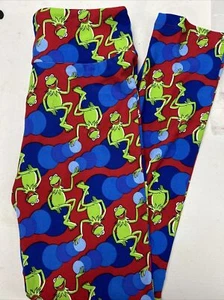 LuLaRoe Leggings Disney OS Kermit The Frog Red Blue One Size - Picture 1 of 4