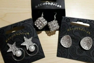 BNWT Accessories Diamante Cube/Concave/Star Design Chandelier Earrings Drop 4 cm - Picture 1 of 5