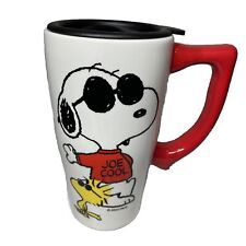 Snoopy Woodstock Joe Cool Ceramic Travel Coffee Mug Tea Cup w/ Lid - 18 oz, EUC