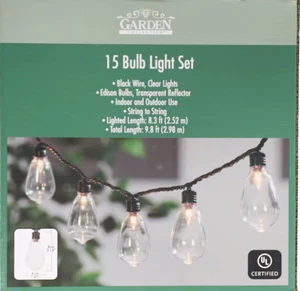 Garden Collection Edison 15 Bulb Light Set, 9.8 ft Choose Black OR Brown cord - Picture 1 of 4