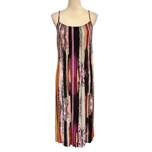Abito Nicole Miller M colorato misto righe plissettato jersey maglia midi artistico - Foto 1 di 10