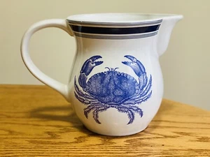 Stoneware Blue Crab By Interiors Indonesia Pitcher 7” Tall - Picture 1 of 8