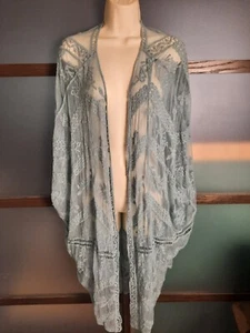 Women's Duster Lace Sheer Cardigan Teal Blue One Size M L XL 2X - Picture 1 of 5