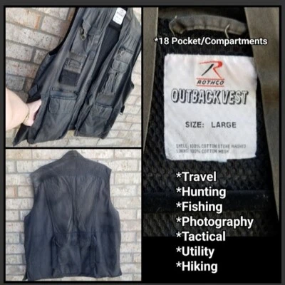 Rothco BLACK Deluxe Outback Safari Vest (Mens L) Outdoors Utility Tactical #7278 - Image 1 of 4