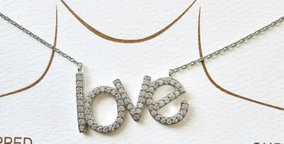 Cubic Zirconia LOVE Pendant Necklace White Gold Dipped New - Image 1 of 3