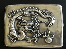 👍 1900s CHINA CHINESE HIGH RELIEF DRAGON SOLID SILVER CASE BOX 纯银