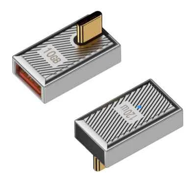 USB-C 3.1 to USB-A 3.0 Angled OTG Adapter 10Gbps 120W LED Aluminium Black - Image 1 of 4