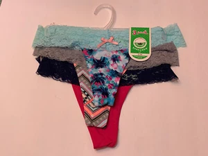Honeydew Set Of 3 Thong Panties Palm Tree Zig Zag Pink Lace Waistband S/M $30 - Picture 1 of 2