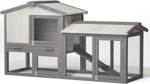 Large Chicken Coop, 58‘’ Wooden Hen House Outdoor Backyard Garden Bunny Rabbit H - Picture 1 of 12