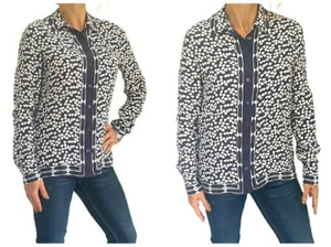 Equipment Femme Navy White Hearts Silk Button Down Blouse Tunic Top XS ❤️ - Picture 1 of 10