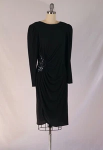 Vintage RIMINI 80er Jahre macht 40s schwarz Film Noir Pailletten Detail Kleid M - Bild 1 von 8