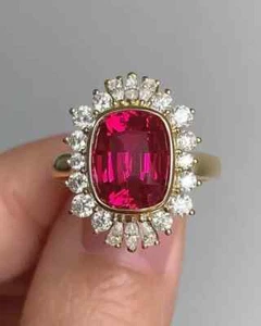 2.20Ct Cushion Cut Lab-Created Ruby Halo Engagement Ring 14K Yellow Gold Plated - Picture 1 of 13