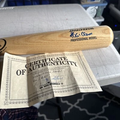 Bate firmado por Hank Aaron certificado de autenticidad de Jay Johnstone Adirondack Big Stick modelo profesional patio Foto 1 de 4