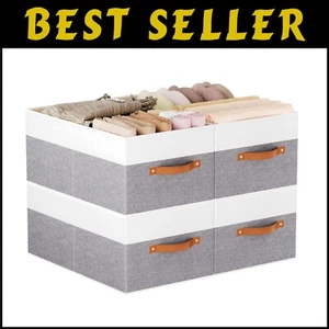 Elegant 4-Pack White and Grey Foldable Bins - Multi-Purpose Storage Solution - Picture 1 of 9