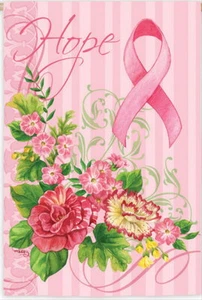 NEW LARGE EVERGREEN 2-SIDED FLAG BREAST CANCER HOPE PINK RIBBON FLORAL 29 X 43 - Picture 1 of 1