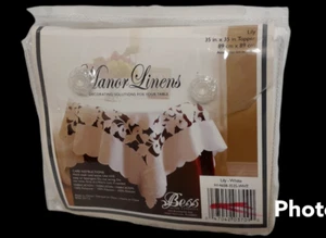 Bess Home Fashion Manor Linens 35" Square Table Topper Lily - White NEW - Picture 1 of 3