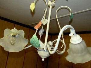 METAL STYLISH ITALIAN TOLE WERE CHANDELIER GLASS SHADE 3 ARMS - Picture 1 of 11
