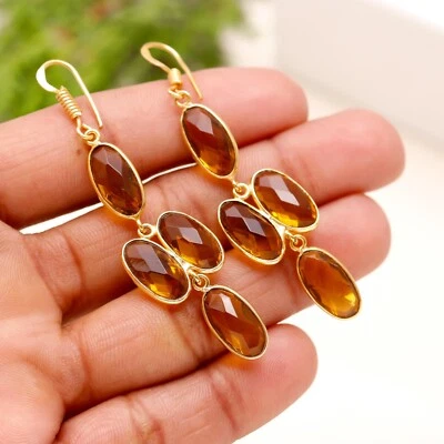 Citrine Gemstone Handmade 925 Sterling Silver Earring Jewelry Gift For Her - Image 1 of 4