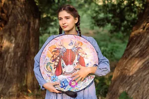 Sacred "Witch Drum", Women's Hand Drum 20'', Sound Healing Instrument, Tunable - Picture 1 of 20