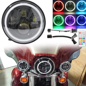 7" Round RGB LED Headlight Hi/Lo Beam For Harley Davidson Touring Electra Glide - Picture 1 of 16