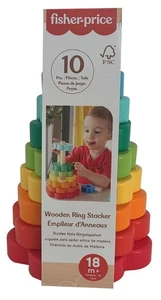 Fisher-Price Anelli Impilabili in Legno, 10 Anelli Bambini Giocattolo Educativo Altezza 21 cm - Foto 1 di 1