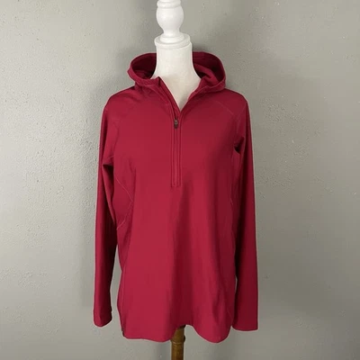 IBEX Women's L Fleece Lined Hoodie 1/4 Zip Hot Pink Merino Wool Blend Pullover - Image 1 of 4
