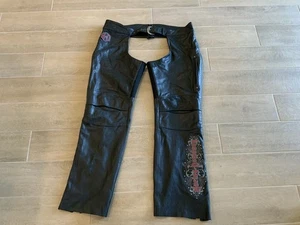 Harley Davidson Cuero Genuino Chaps Mujer Motocicleta Equipo de Montar Talla XL Negro - Imagen 1 de 23